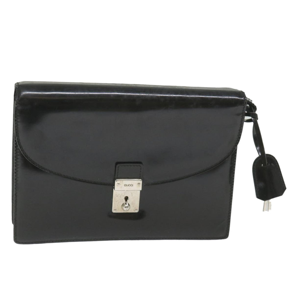 GUCCI Clutch Bag Enamel Black 018 122 1940 ti1276