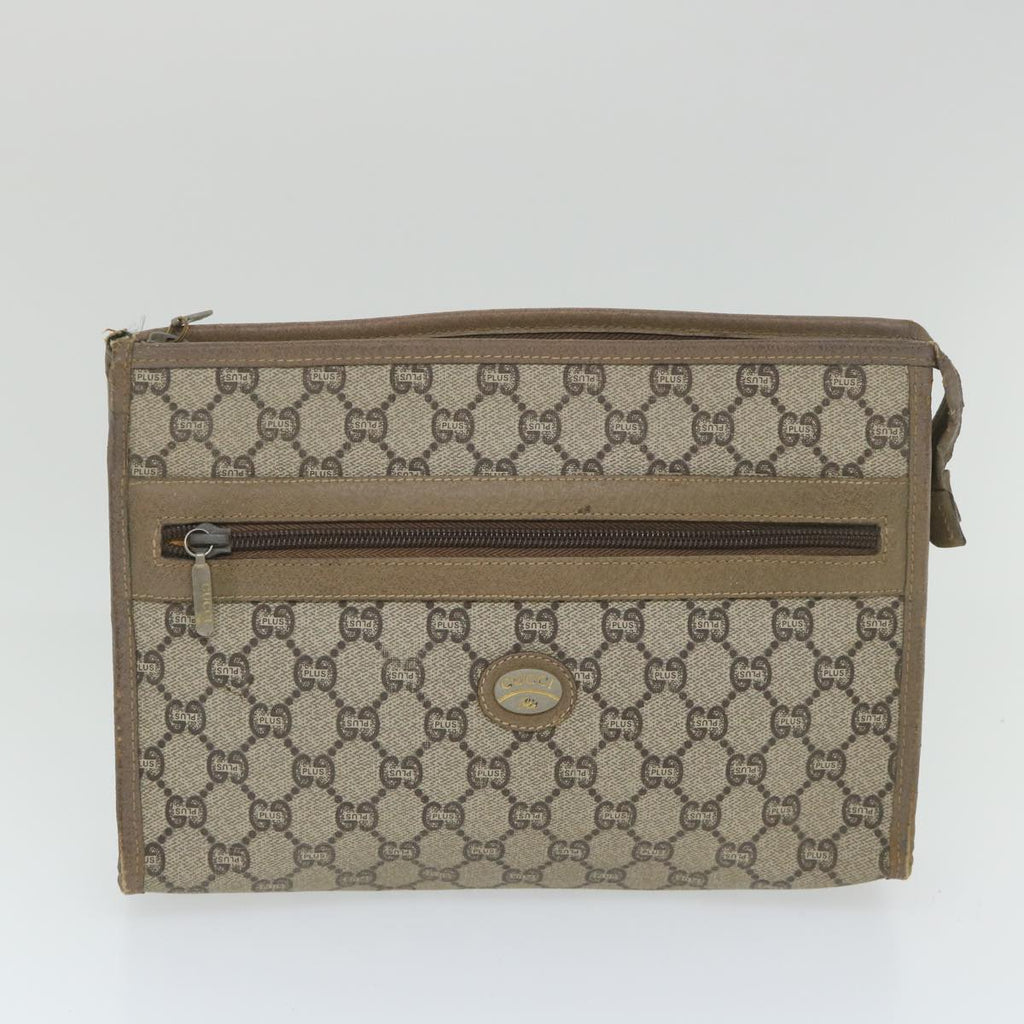 GUCCI GG PLUS Canvas Clutch Bag PVC Leather 2Set Beige ti1279