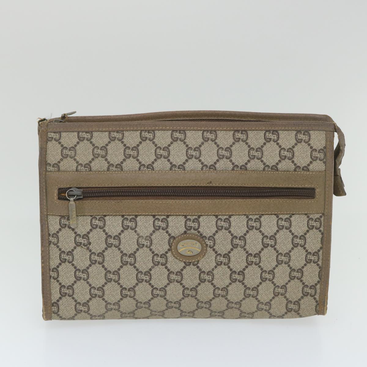 GUCCI GG PLUS Canvas Clutch Bag PVC Leather 2Set Beige ti1279