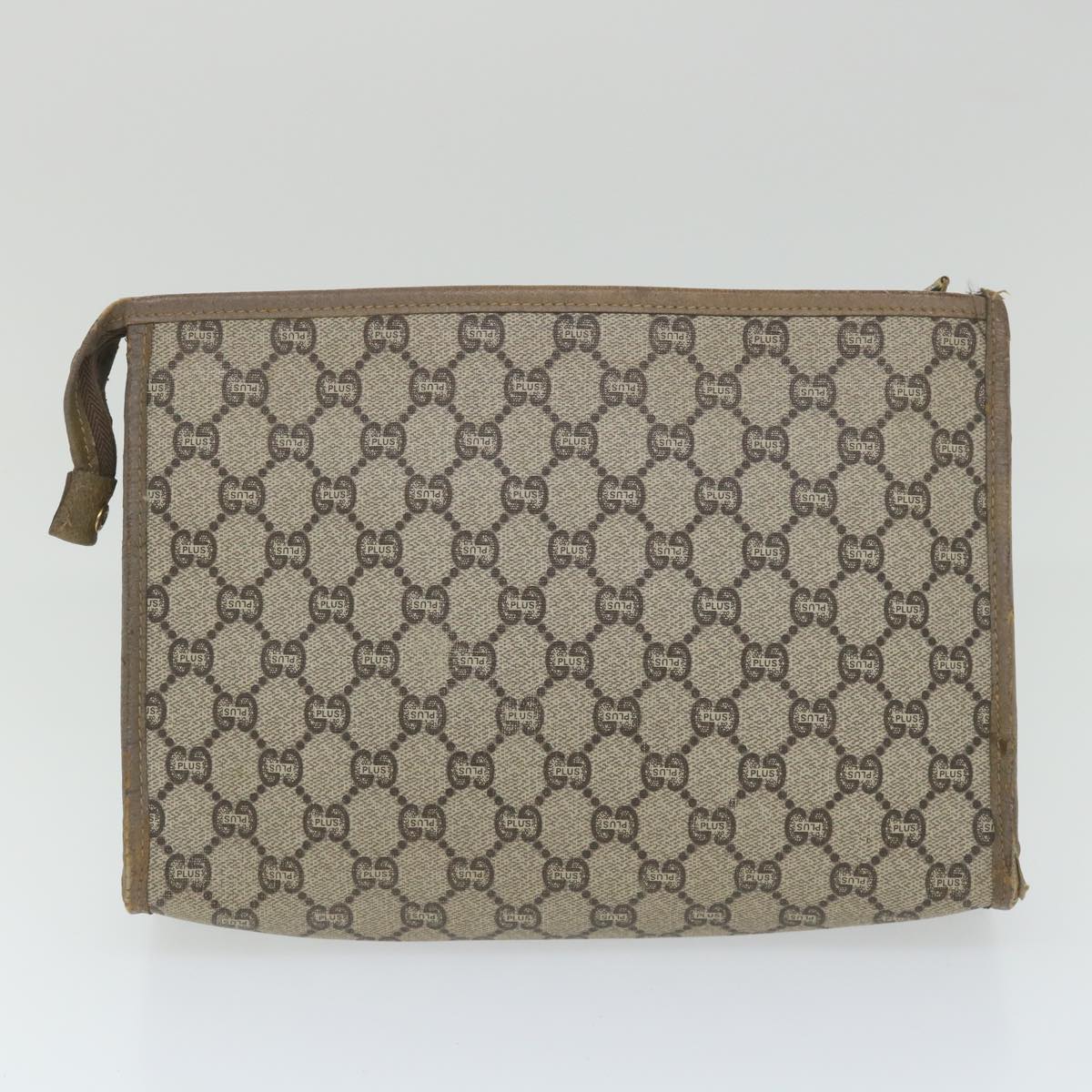 GUCCI GG PLUS Canvas Clutch Bag PVC Leather 2Set Beige ti1279