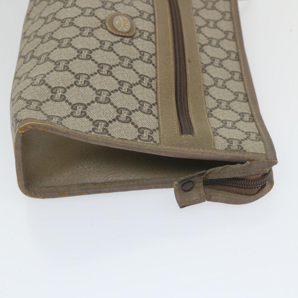 GUCCI GG PLUS Canvas Clutch Bag PVC Leather 2Set Beige ti1279