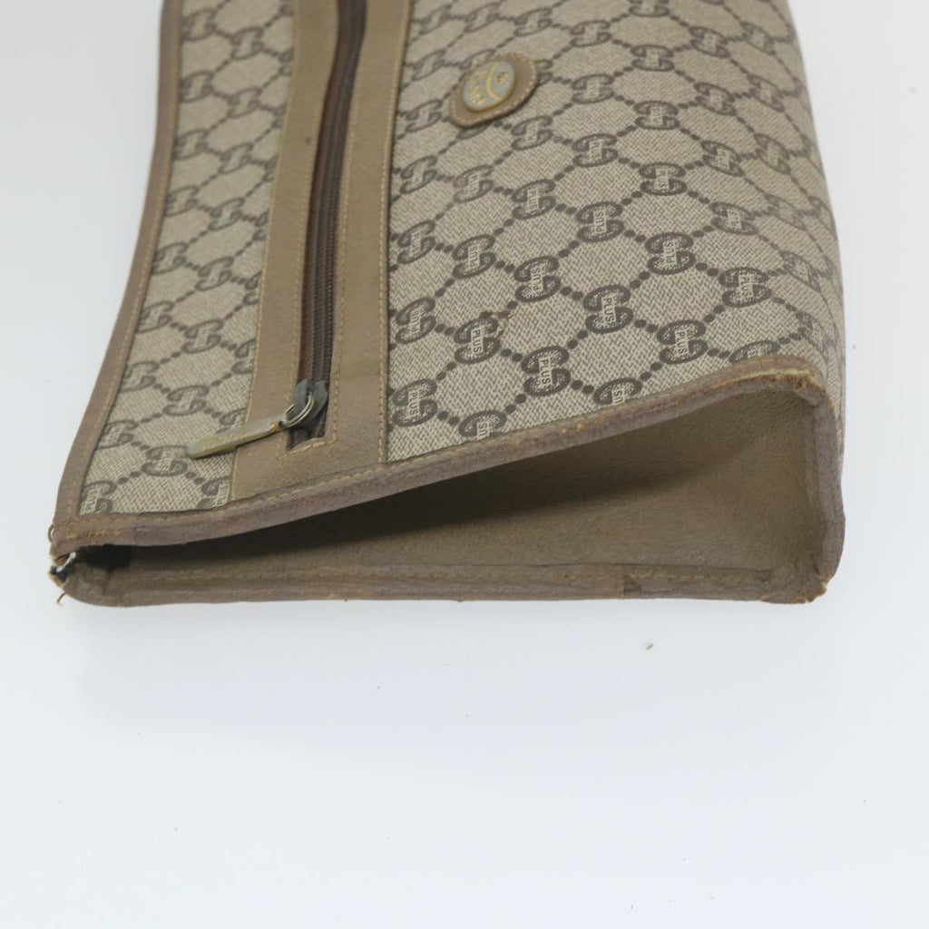 GUCCI GG PLUS Canvas Clutch Bag PVC Leather 2Set Beige ti1279