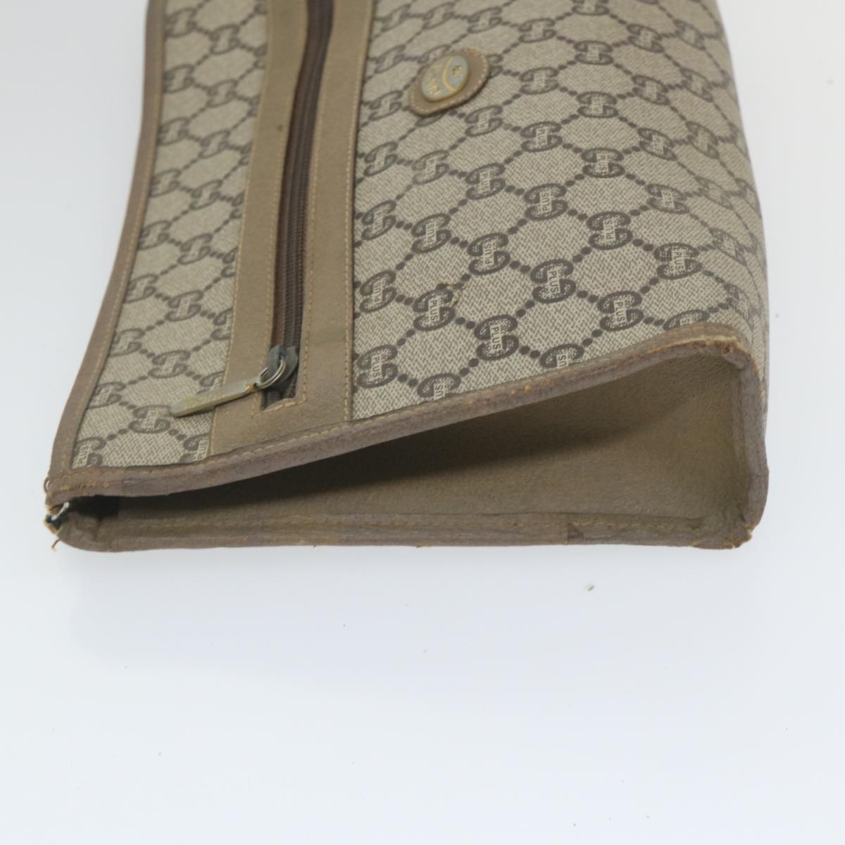 GUCCI GG PLUS Canvas Clutch Bag PVC Leather 2Set Beige ti1279