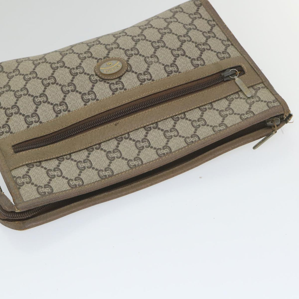 GUCCI GG PLUS Canvas Clutch Bag PVC Leather 2Set Beige ti1279