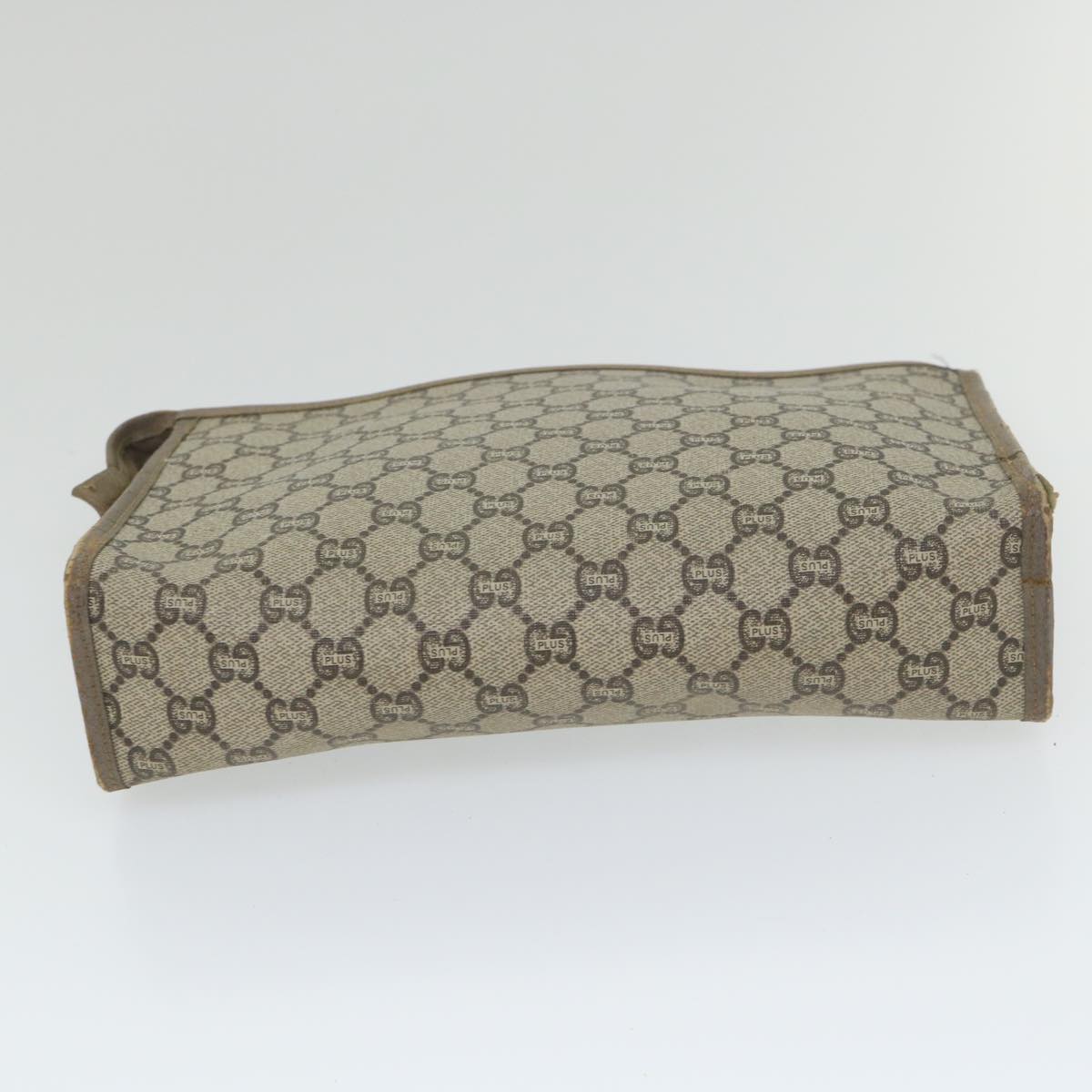 GUCCI GG PLUS Canvas Clutch Bag PVC Leather 2Set Beige ti1279
