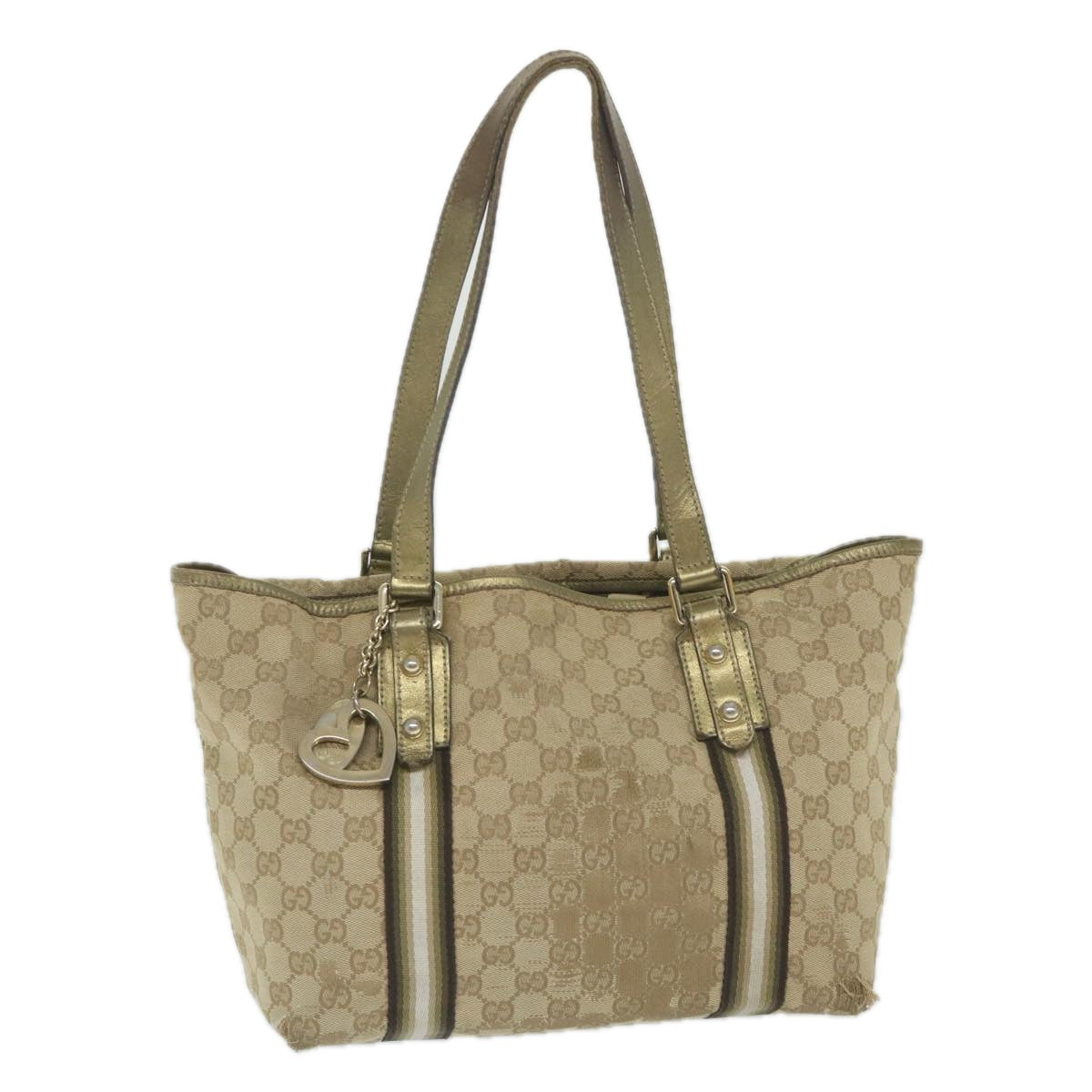 GUCCI GG Canvas Sherry Line Tote Bag Beige Gold 187896 ti1281