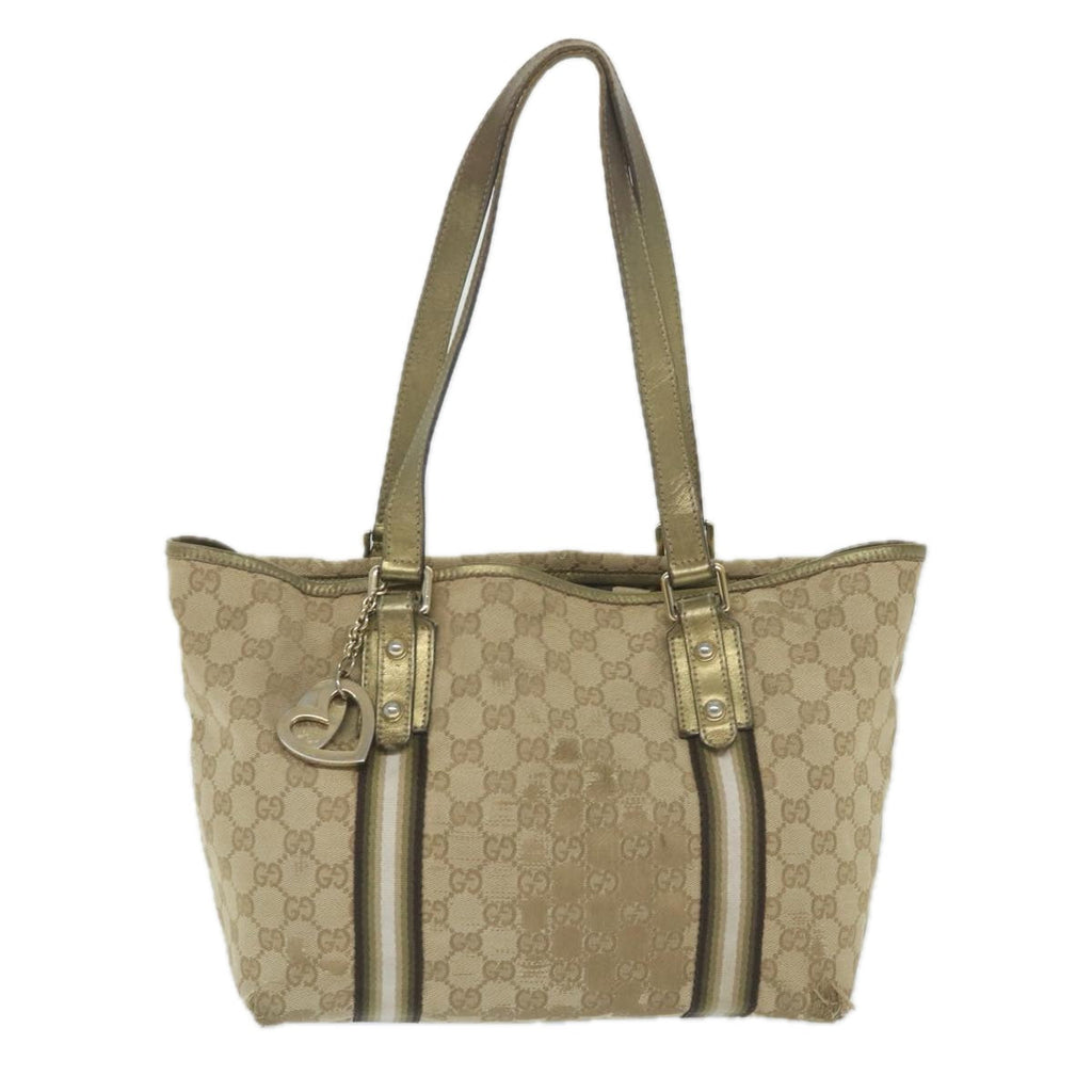 GUCCI GG Canvas Sherry Line Tote Bag Beige Gold 187896 ti1281
