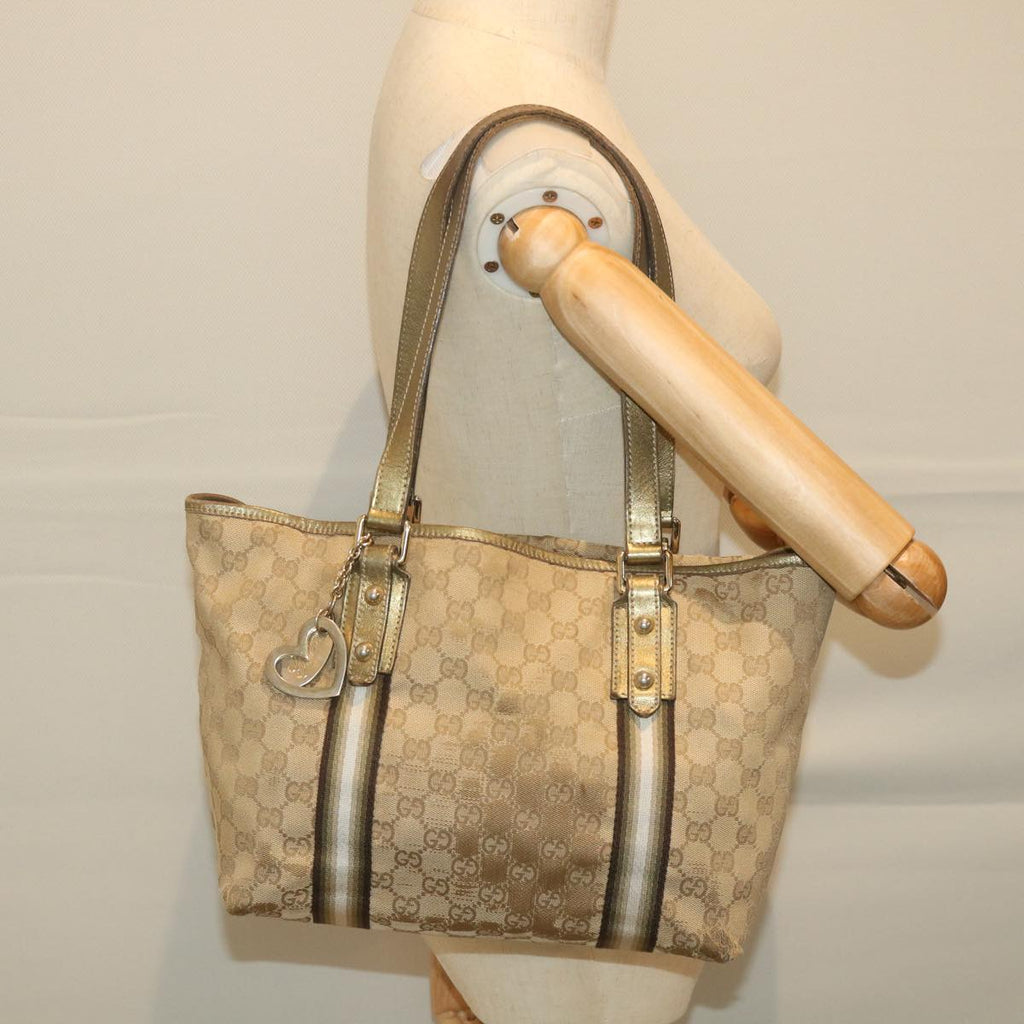 GUCCI GG Canvas Sherry Line Tote Bag Beige Gold 187896 ti1281