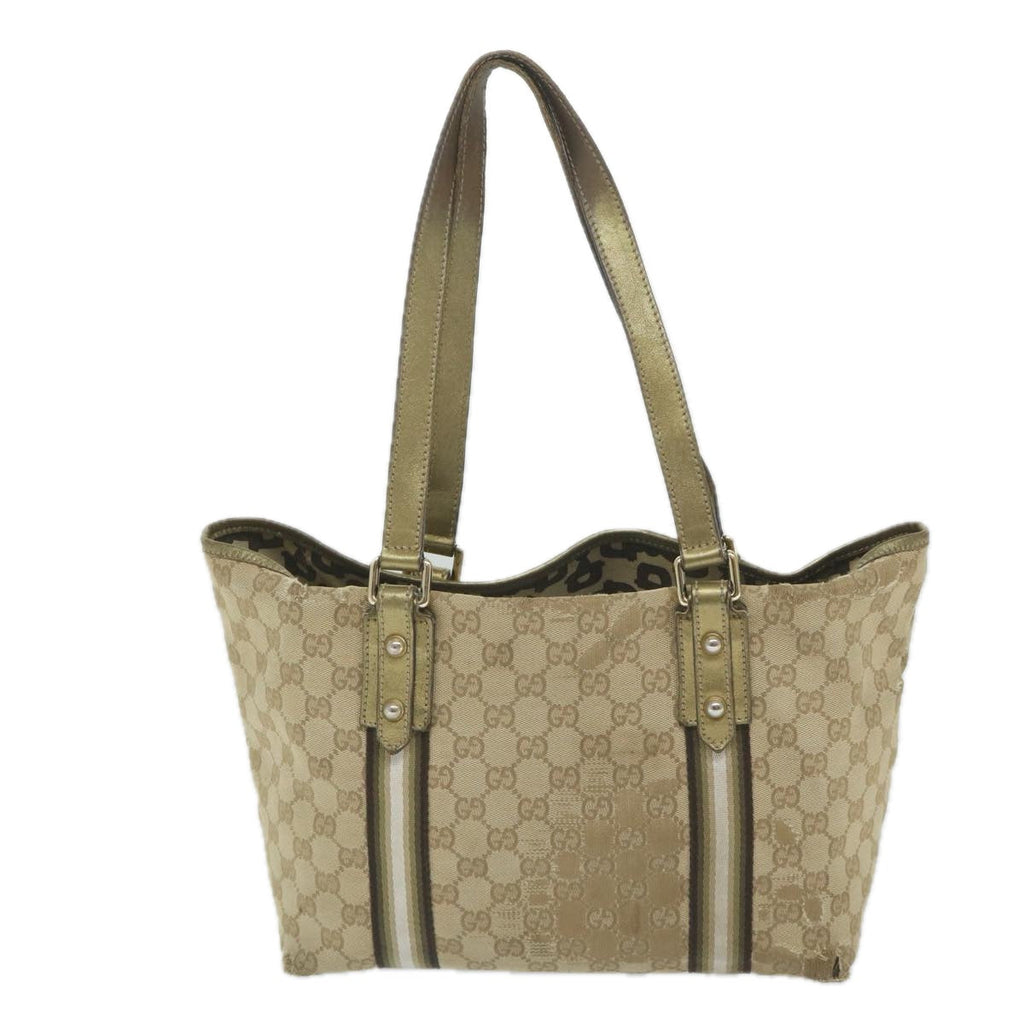 GUCCI GG Canvas Sherry Line Tote Bag Beige Gold 187896 ti1281