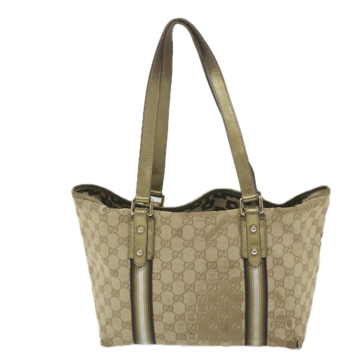 GUCCI GG Canvas Sherry Line Tote Bag Beige Gold 187896 ti1281