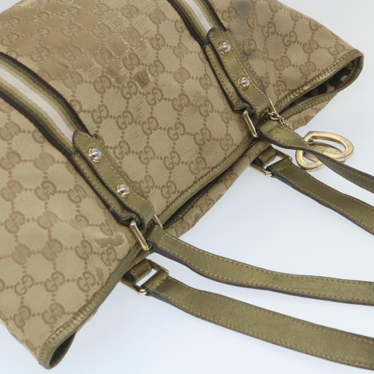 GUCCI GG Canvas Sherry Line Tote Bag Beige Gold 187896 ti1281