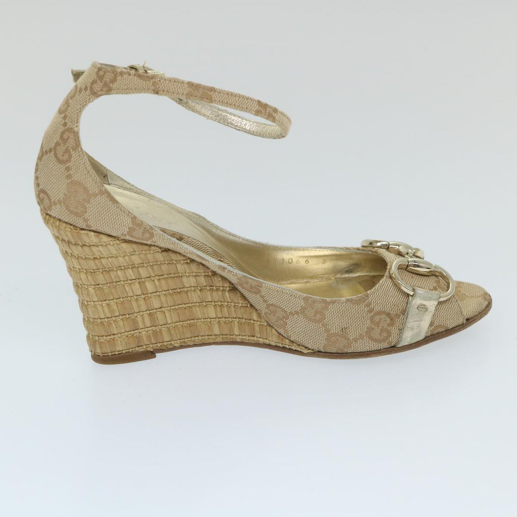 GUCCI GG Canvas High Heels 34C Beige Gold ti1313
