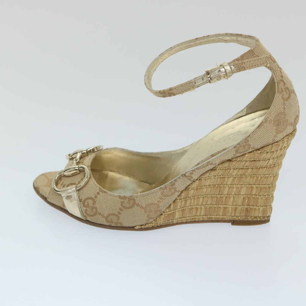 GUCCI GG Canvas High Heels 34C Beige Gold ti1313