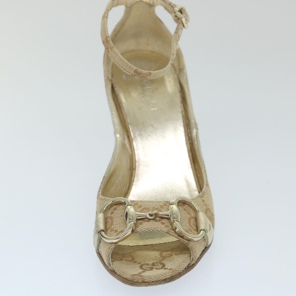 GUCCI GG Canvas High Heels 34C Beige Gold ti1313