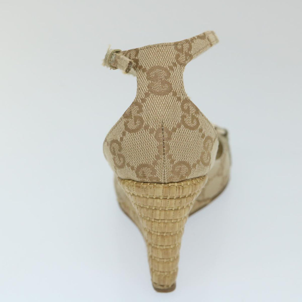 GUCCI GG Canvas High Heels 34C Beige Gold ti1313