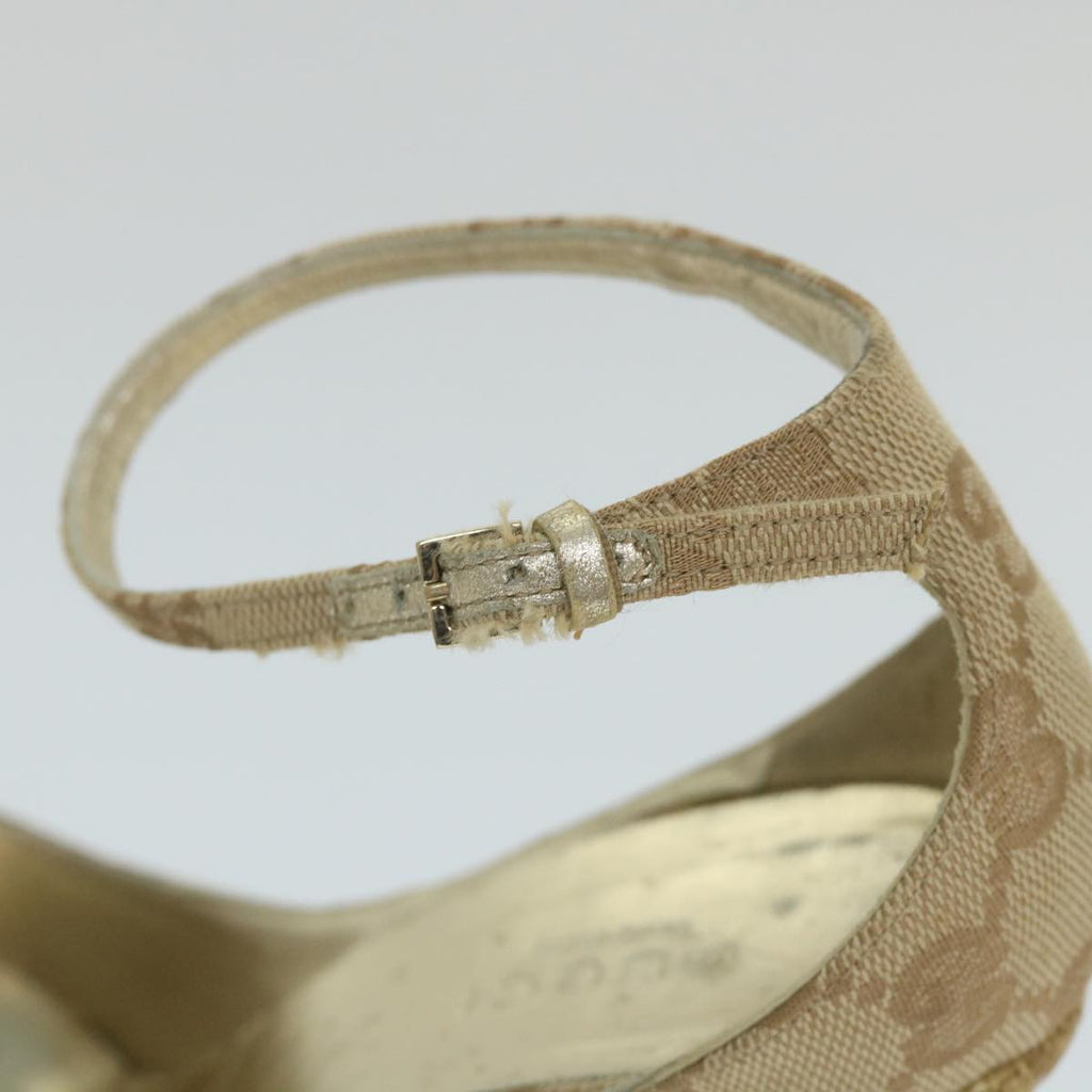 GUCCI GG Canvas High Heels 34C Beige Gold ti1313