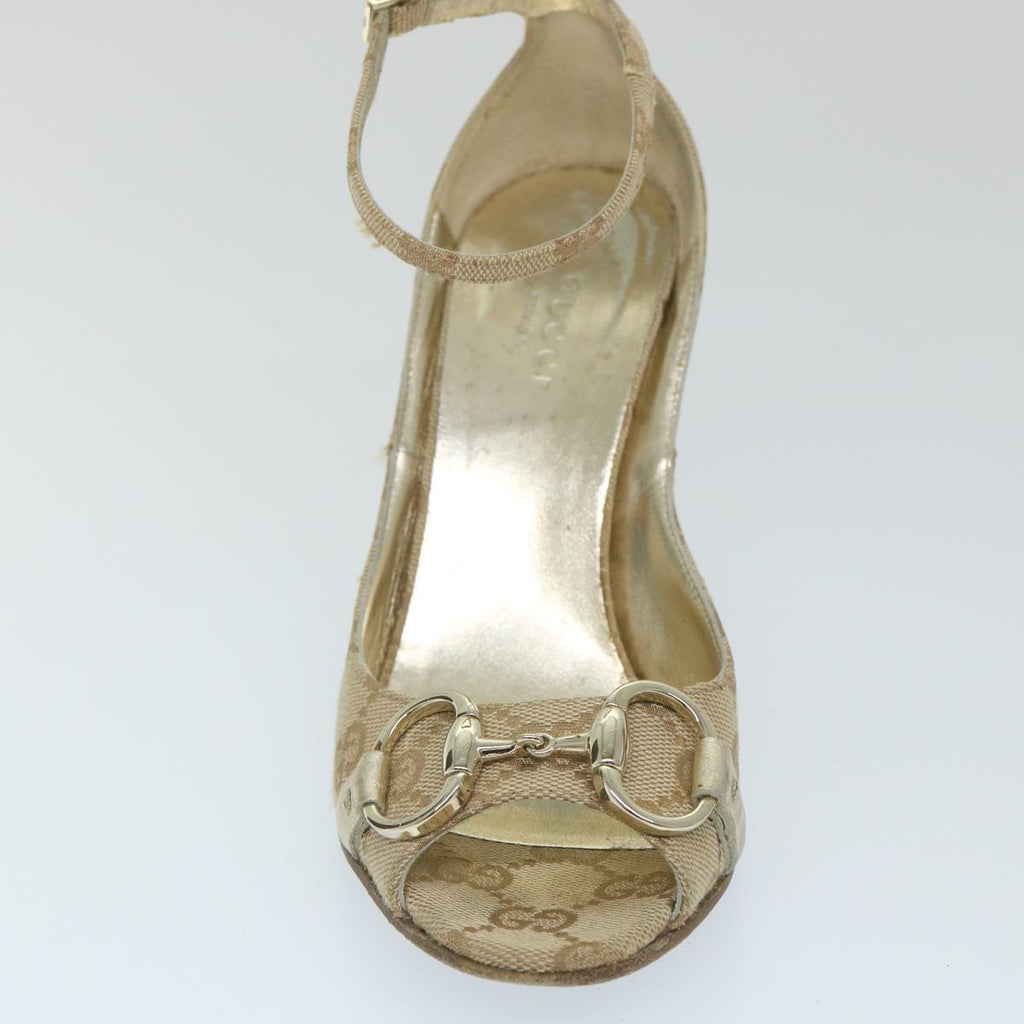 GUCCI GG Canvas High Heels 34C Beige Gold ti1313