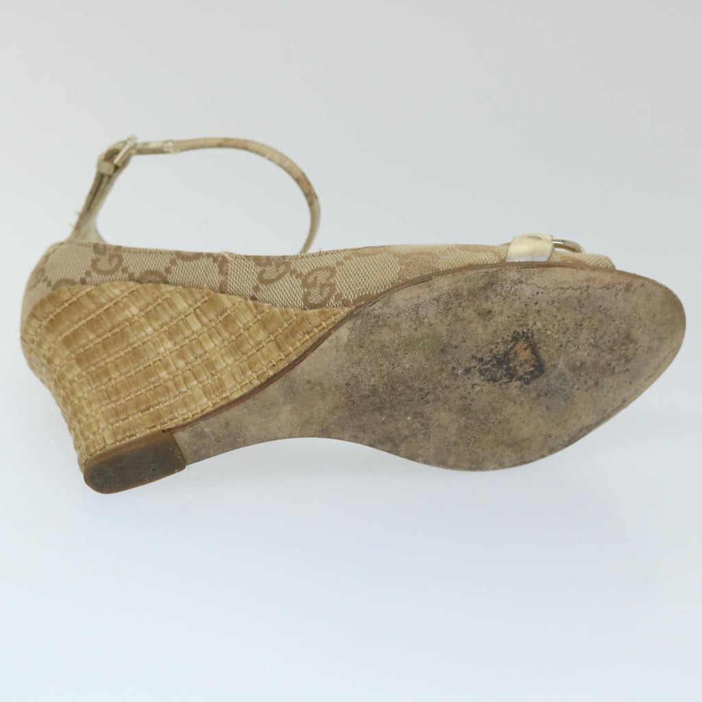 GUCCI GG Canvas High Heels 34C Beige Gold ti1313