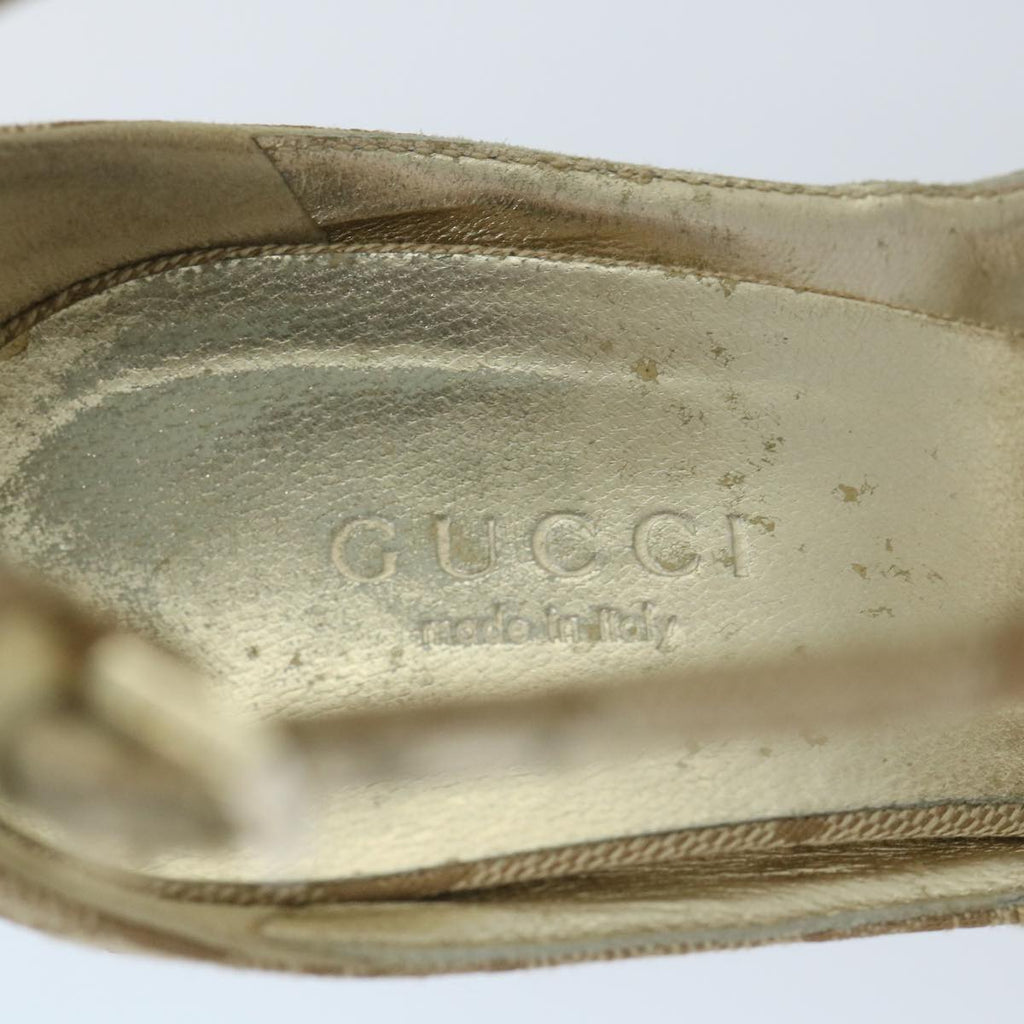 GUCCI GG Canvas High Heels 34C Beige Gold ti1313