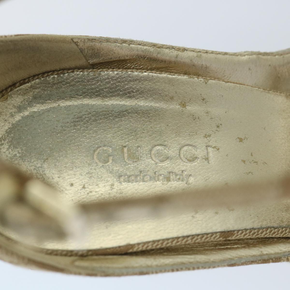 GUCCI GG Canvas High Heels 34C Beige Gold ti1313