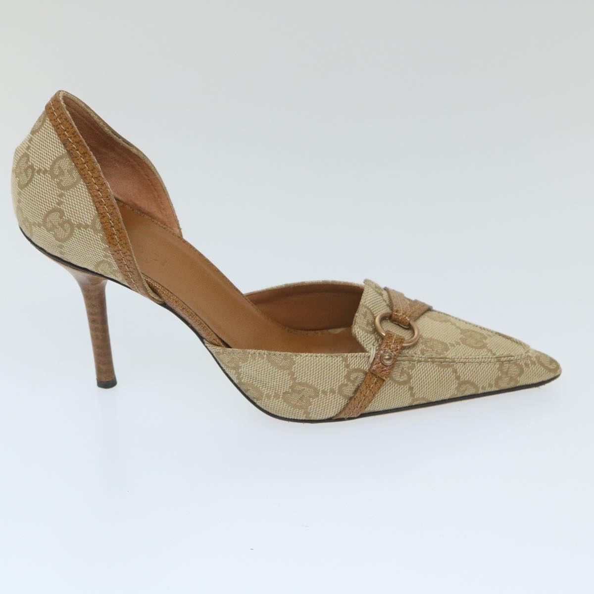 GUCCI GG Canvas High Heels 34.5C Beige ti1314