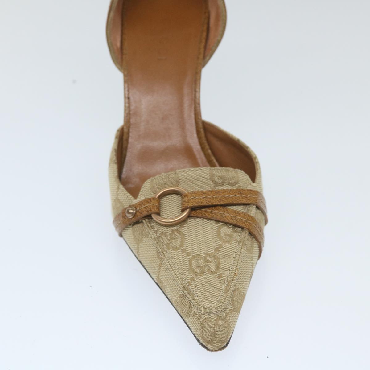 GUCCI GG Canvas High Heels 34.5C Beige ti1314
