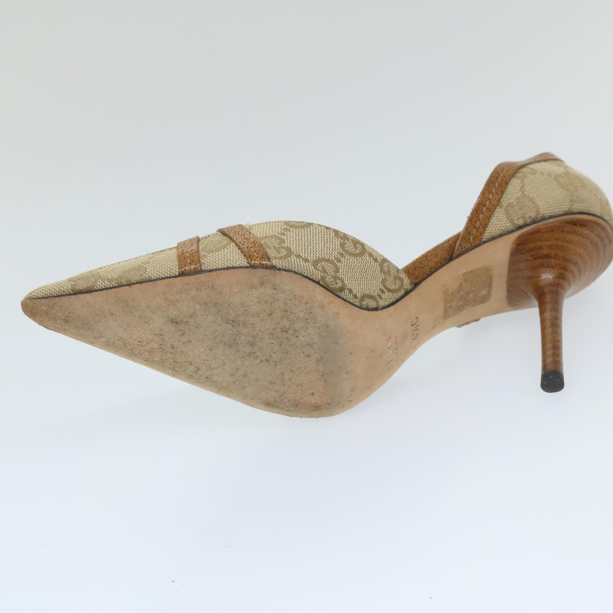GUCCI GG Canvas High Heels 34.5C Beige ti1314