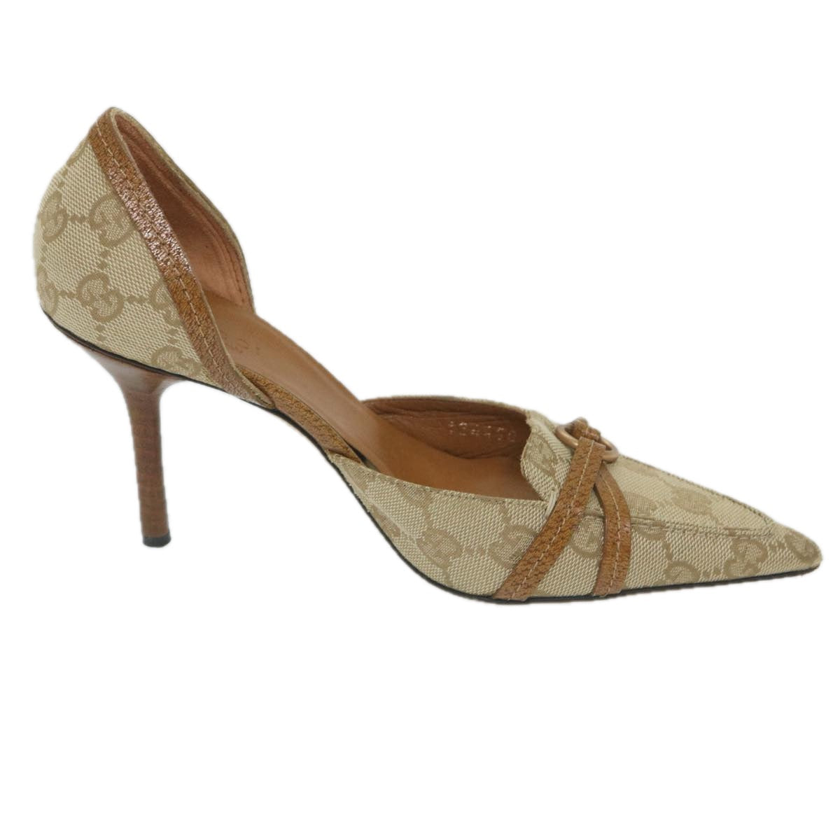 GUCCI GG Canvas High Heels 34.5C Beige ti1314