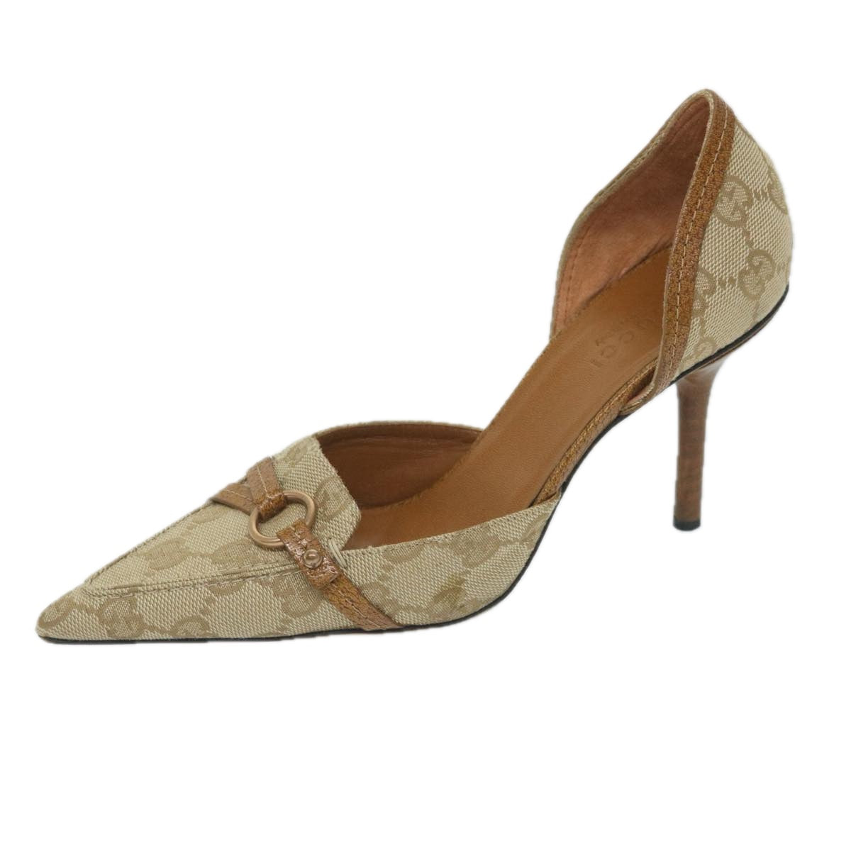 GUCCI GG Canvas High Heels 34.5C Beige ti1314