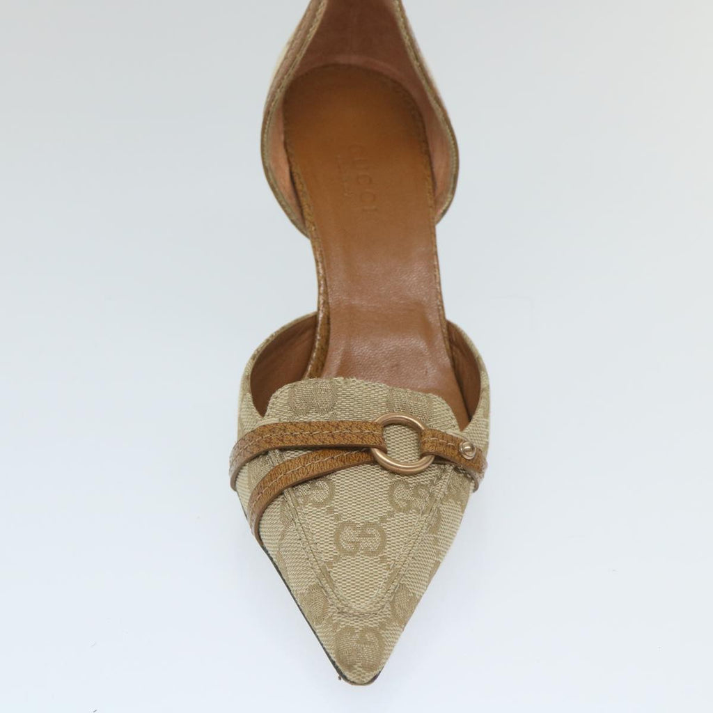 GUCCI GG Canvas High Heels 34.5C Beige ti1314