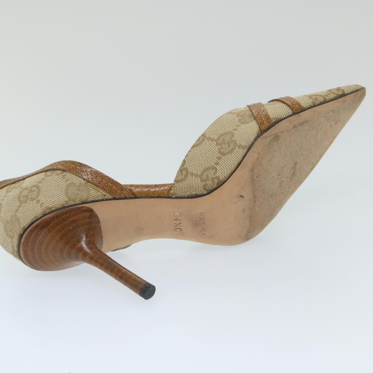 GUCCI GG Canvas High Heels 34.5C Beige ti1314