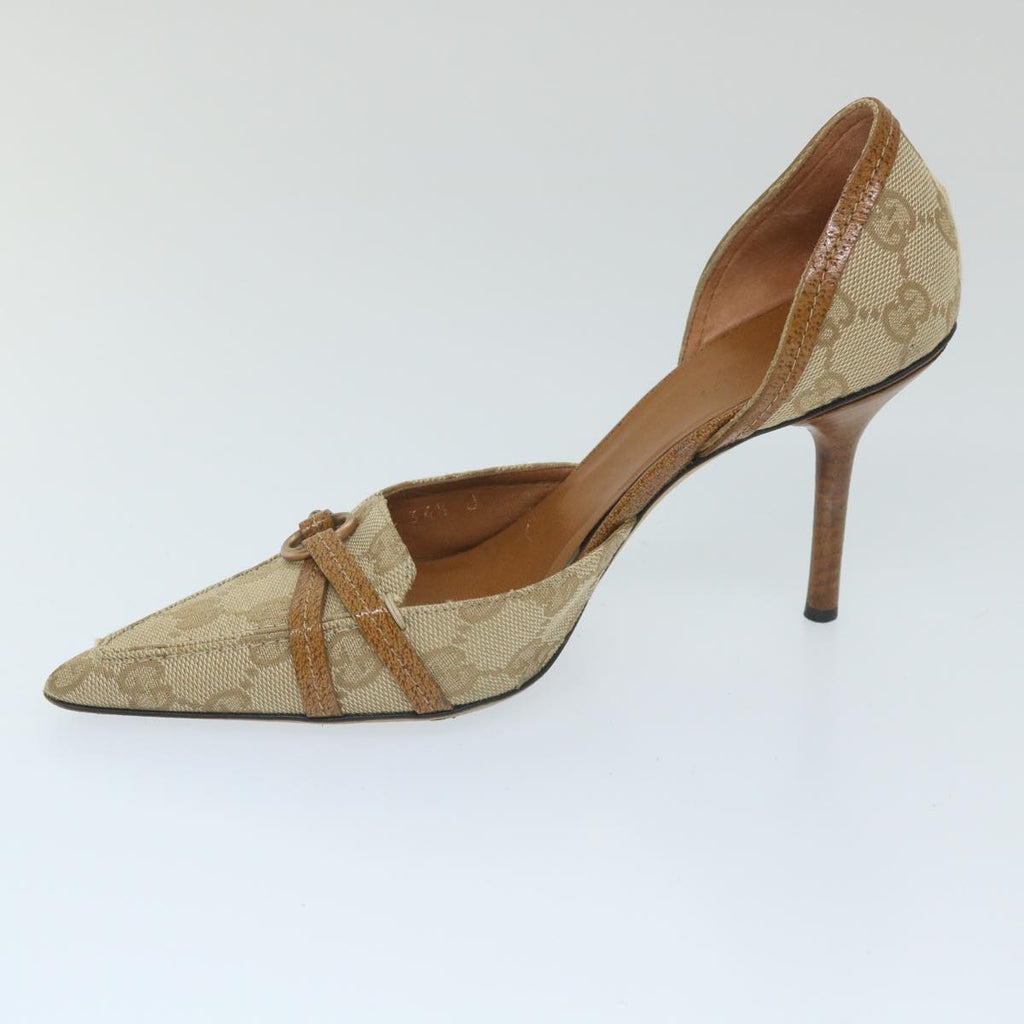 GUCCI GG Canvas High Heels 34.5C Beige ti1314