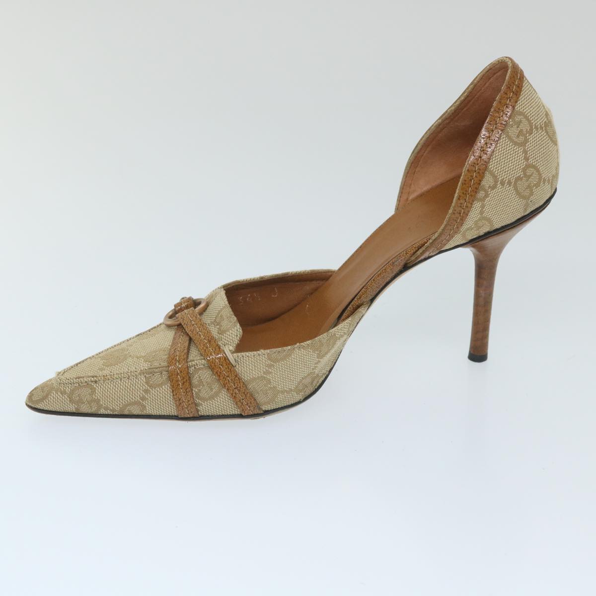 GUCCI GG Canvas High Heels 34.5C Beige ti1314