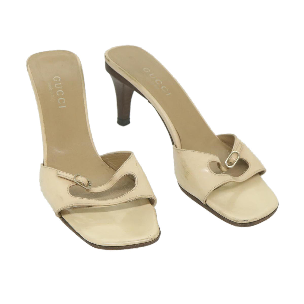 GUCCI High Heels Leather 38.5 C Beige ti1348