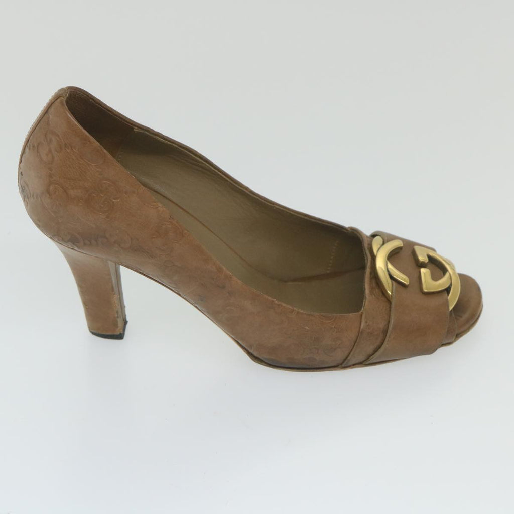 GUCCI Guccissima GG Canvas High Heels Leather 37 C Brown ti1349