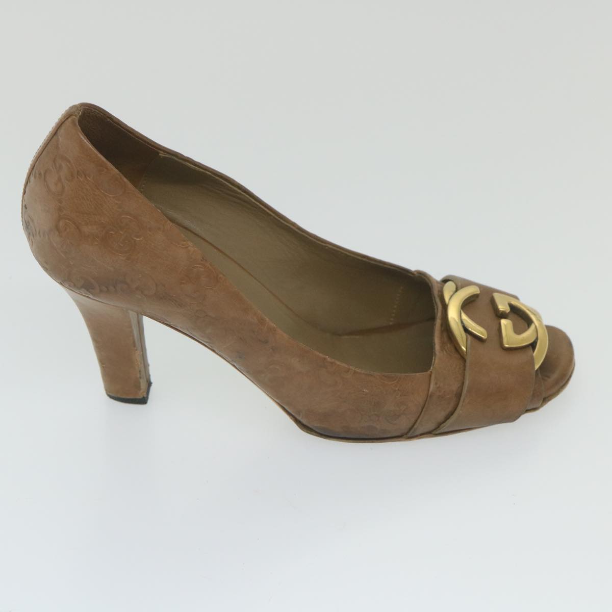GUCCI Guccissima GG Canvas High Heels Leather 37 C Brown ti1349