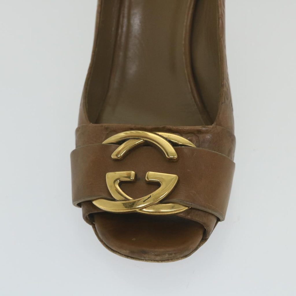 GUCCI Guccissima GG Canvas High Heels Leather 37 C Brown ti1349