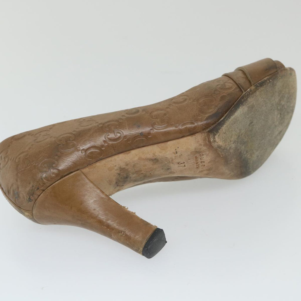 GUCCI Guccissima GG Canvas High Heels Leather 37 C Brown ti1349