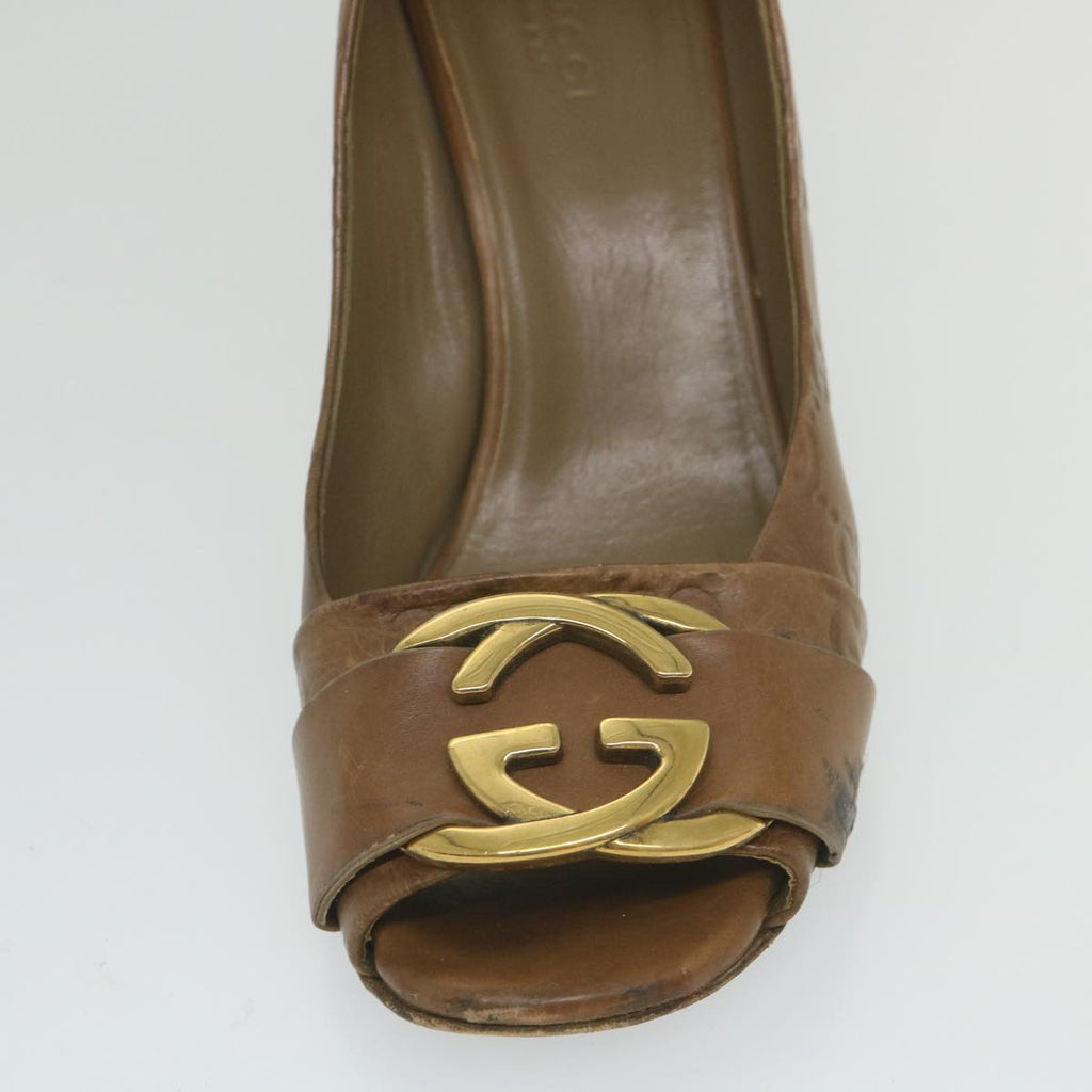 GUCCI Guccissima GG Canvas High Heels Leather 37 C Brown ti1349