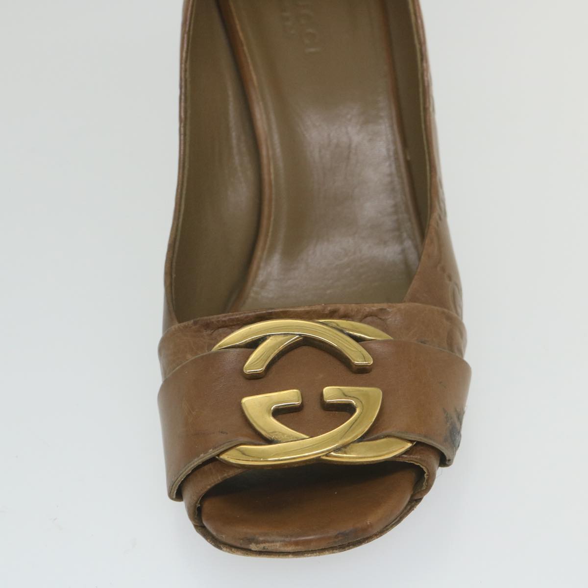 GUCCI Guccissima GG Canvas High Heels Leather 37 C Brown ti1349
