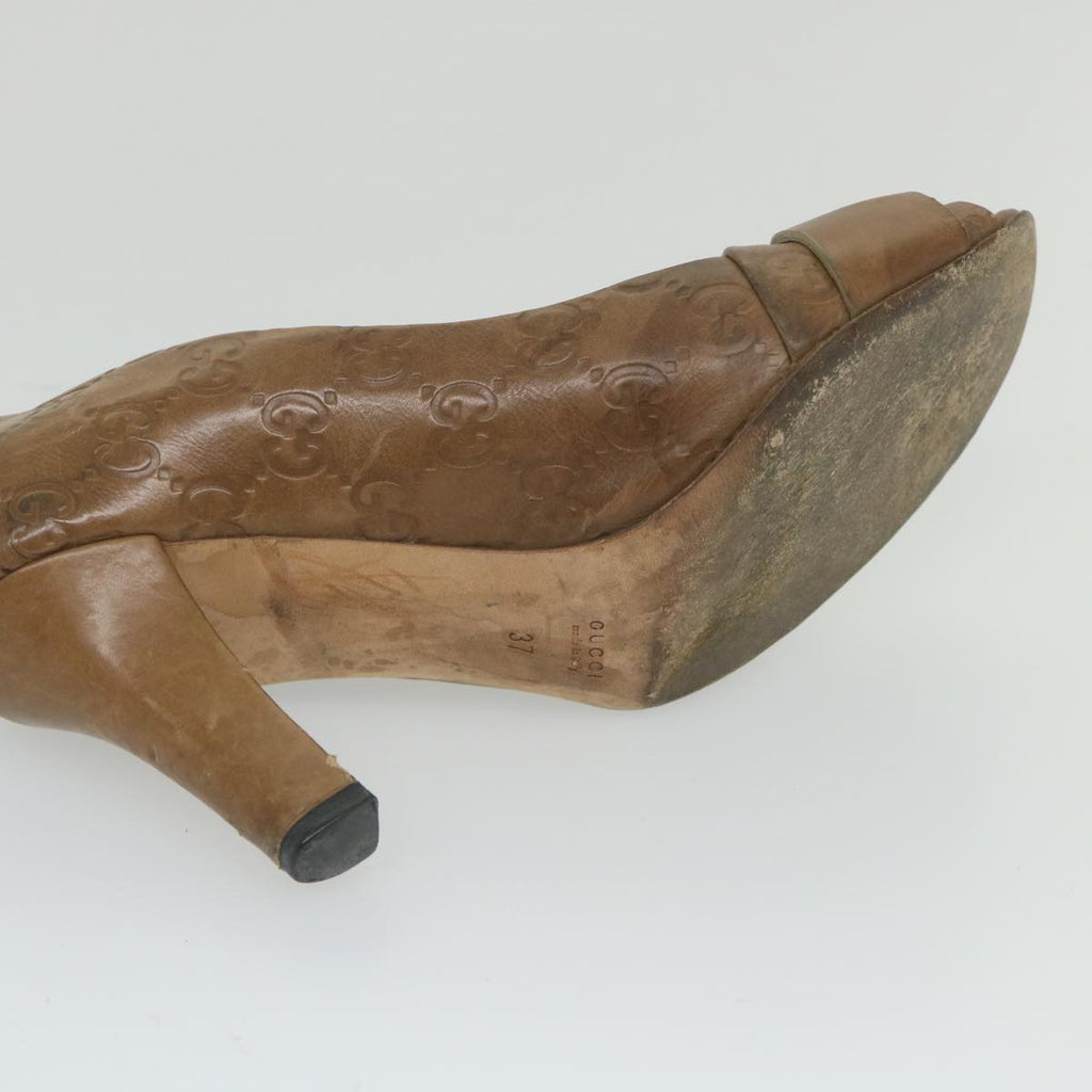 GUCCI Guccissima GG Canvas High Heels Leather 37 C Brown ti1349