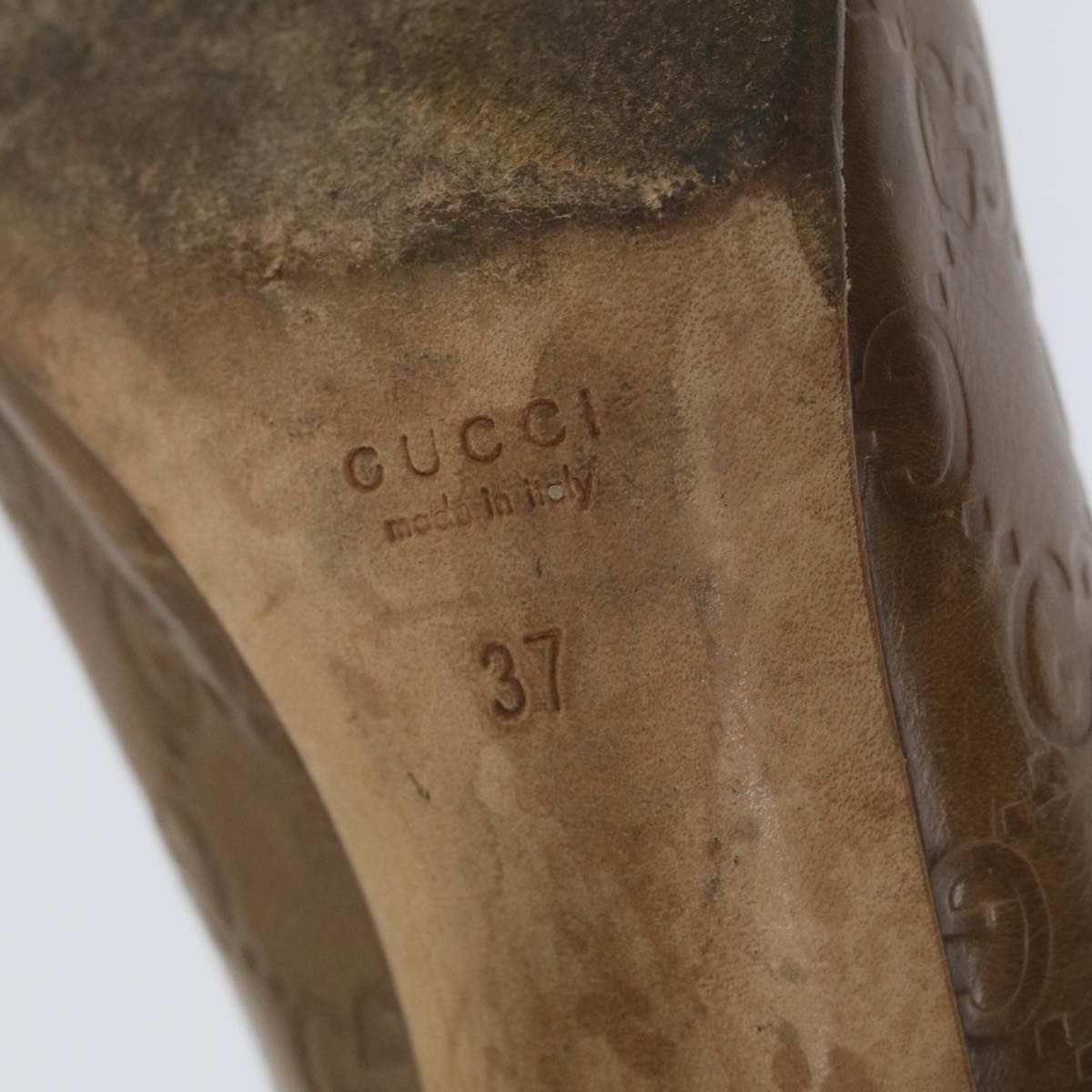 GUCCI Guccissima GG Canvas High Heels Leather 37 C Brown ti1349