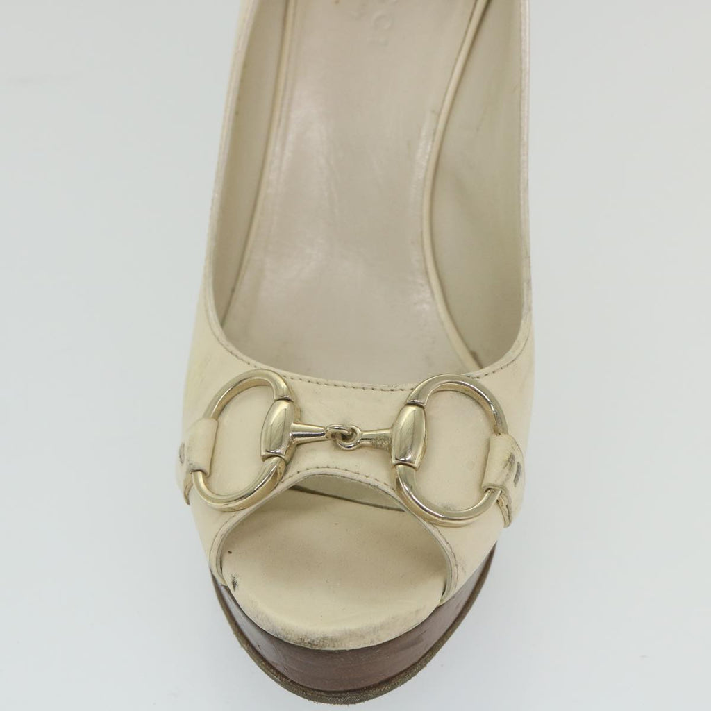 GUCCI Horsebit High Heels Leather 35.5 C White ti1350