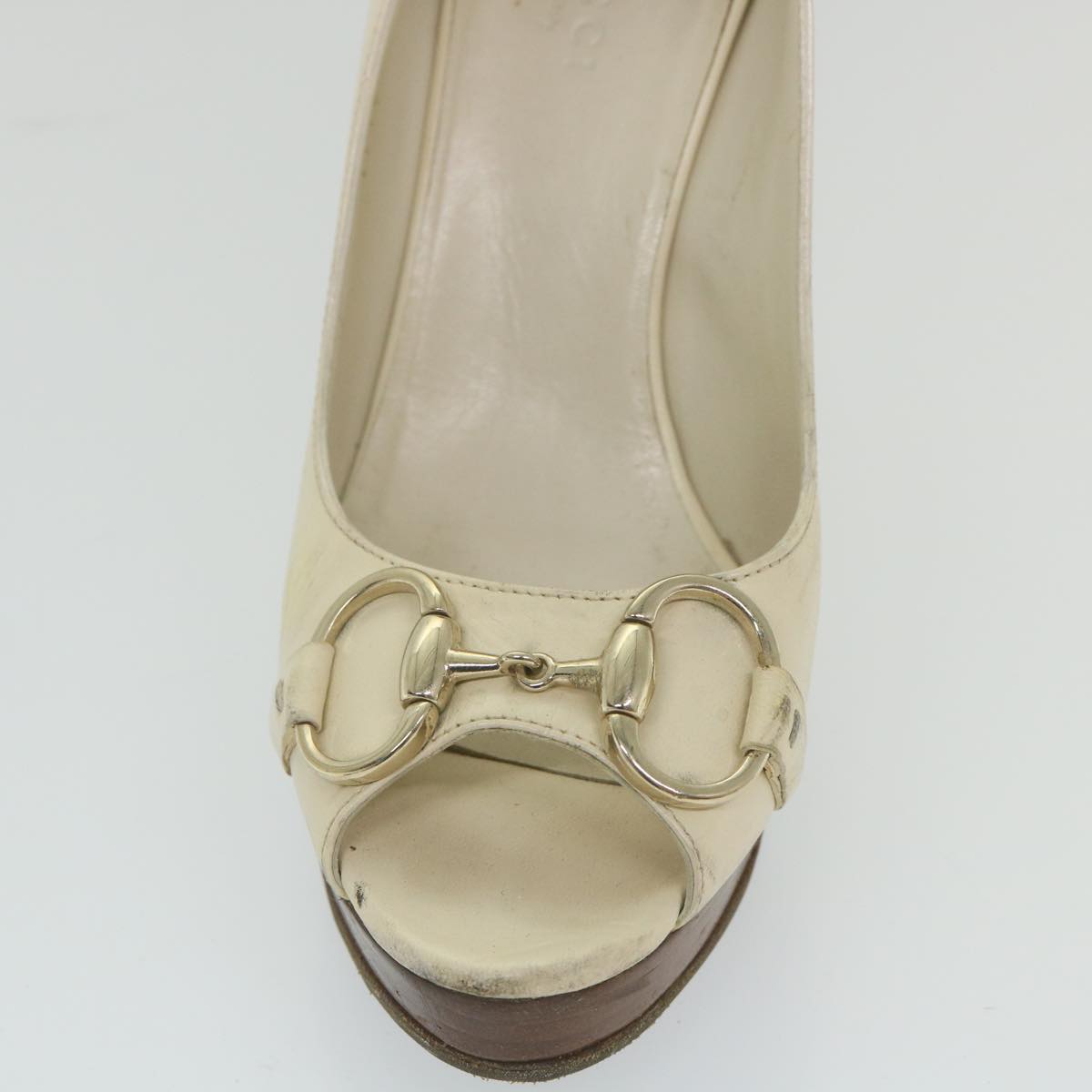 GUCCI Horsebit High Heels Leather 35.5 C White ti1350