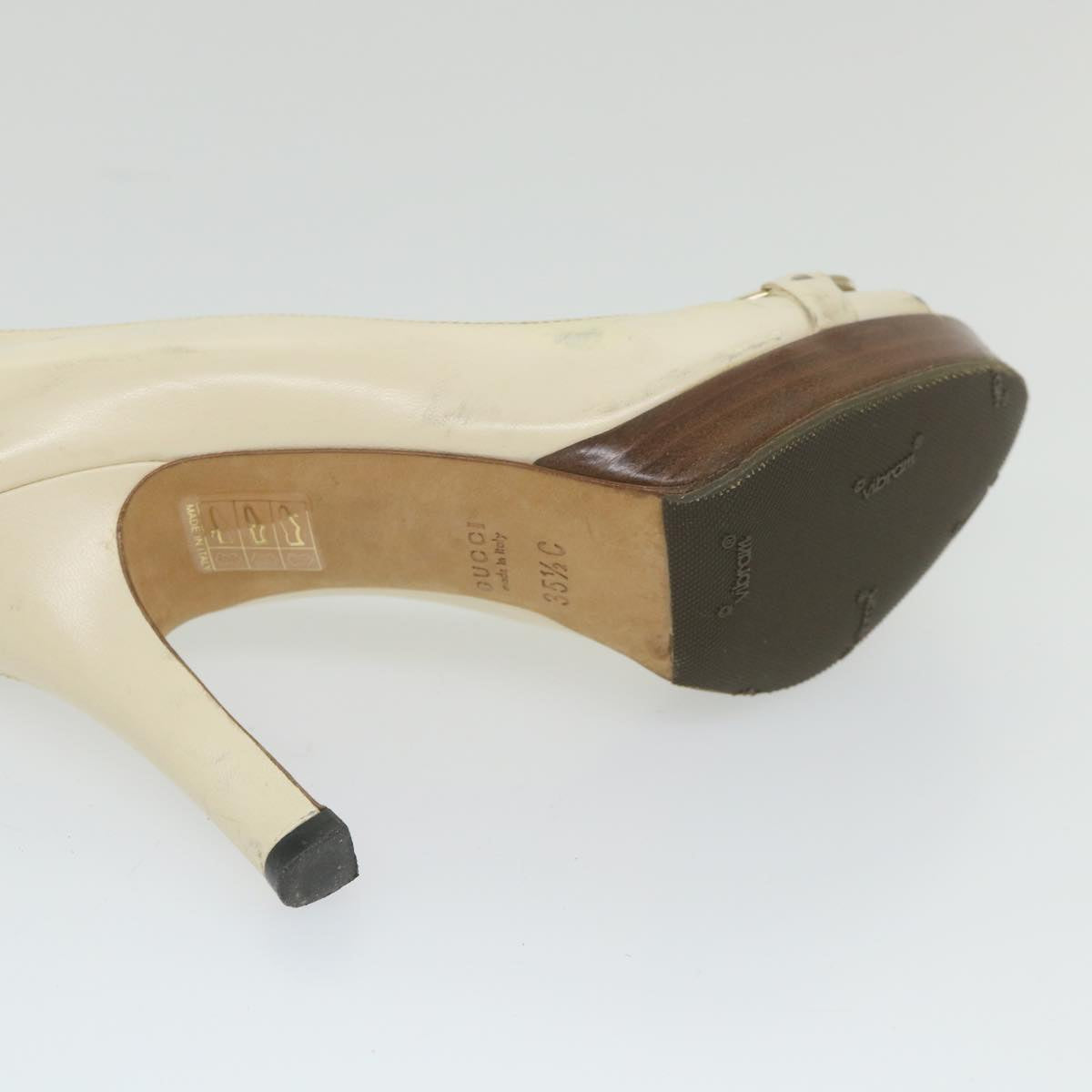 GUCCI Horsebit High Heels Leather 35.5 C White ti1350