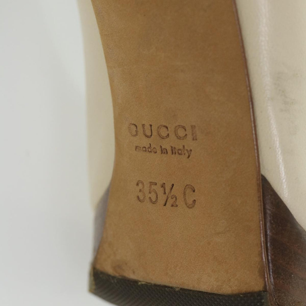 GUCCI Horsebit High Heels Leather 35.5 C White ti1350
