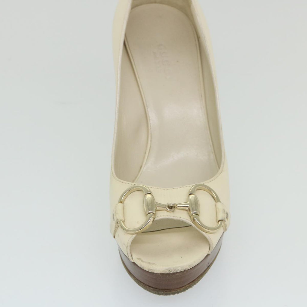 GUCCI Horsebit High Heels Leather 35.5 C White ti1350