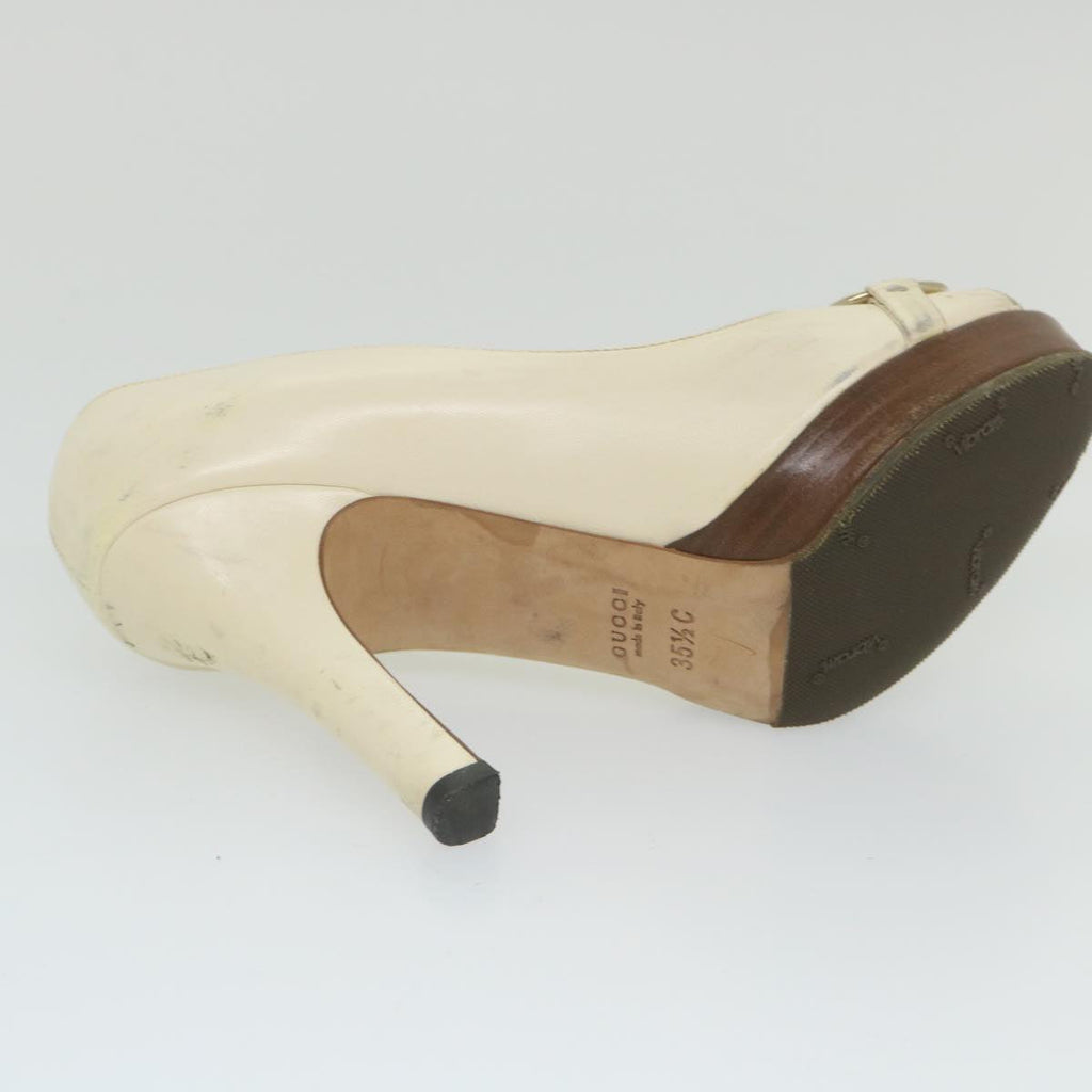 GUCCI Horsebit High Heels Leather 35.5 C White ti1350