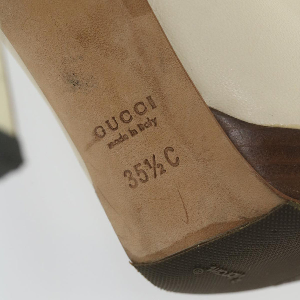 GUCCI Horsebit High Heels Leather 35.5 C White ti1350