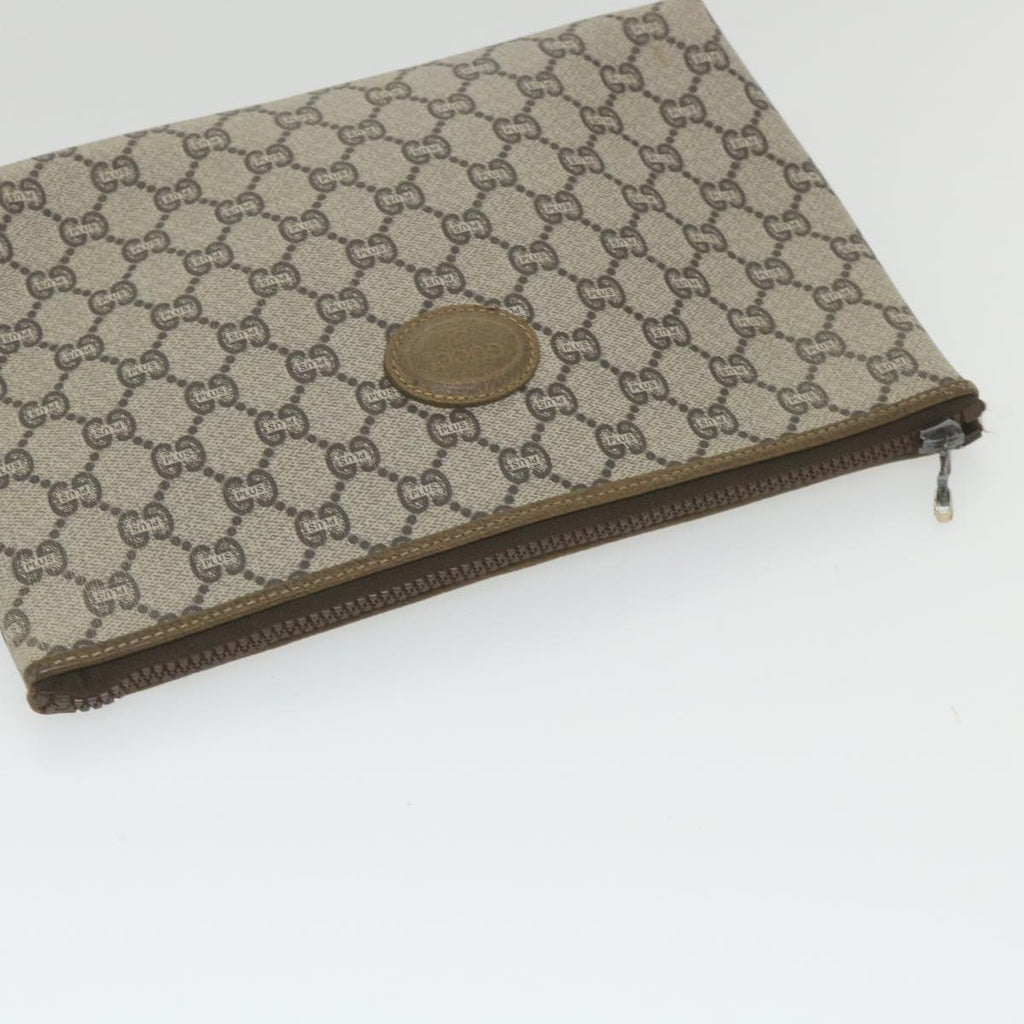 GUCCI GG Plus Supreme Clutch Bag PVC Leather Beige ti1352
